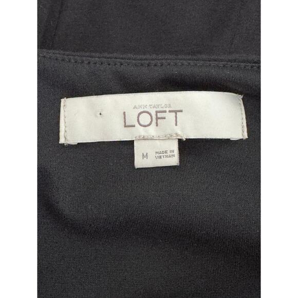 Ann Taylor LOFT Faux Wrap Black Ruched Midi Dress Size M - Picture 3 of 7